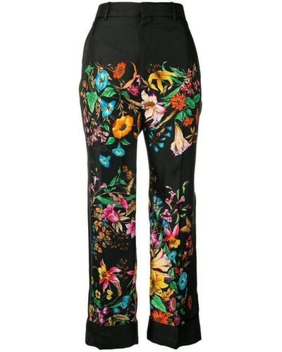 Gucci Floral Print Cropped Silk Pants Pants - Black
