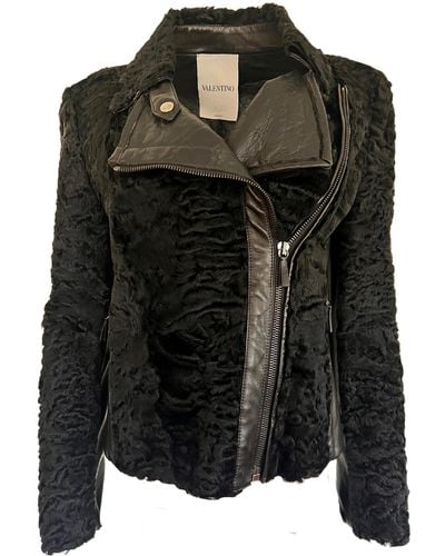 Valentino Astrakhan Lamb Fur Karakul Biker Jacket It 42 (us 6) - Black