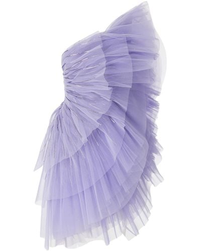 Pamella Roland Pleated Tulle Mini Dress - Purple