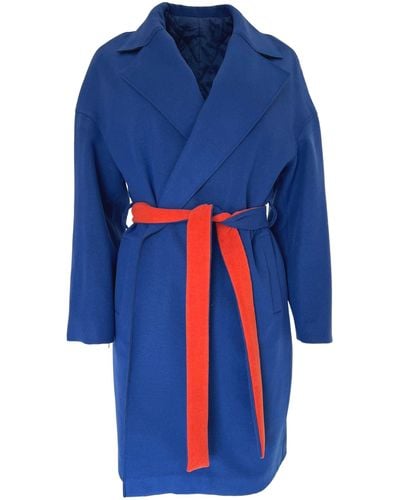 Cult Moda Blue Belted Wrap Trench Coat