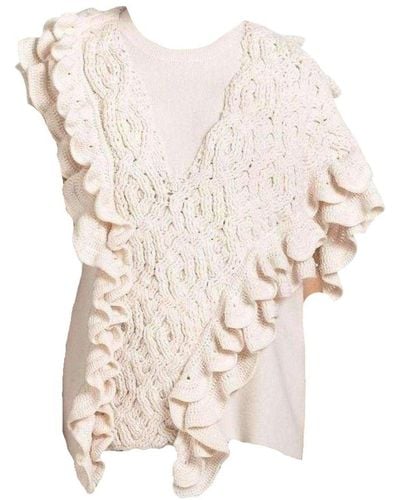 3.1 Phillip Lim Wool Crochet Ruffle Sleeveless Knit Sweater Vest - White