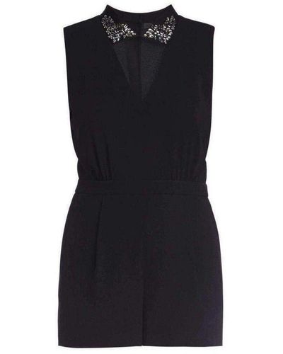 BCBGMAXAZRIA Brittany Jeweled Collar Romper - Black