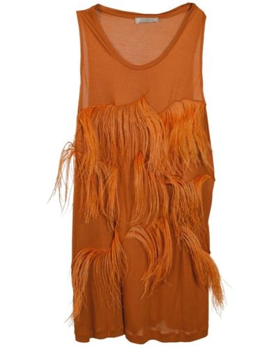 Nina Ricci Amber Feather-embellished Stretch-jersey Top - Orange