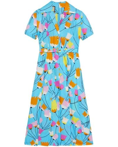 Gucci Blue Tulip Print Pleated Dress
