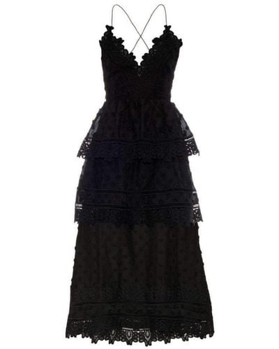 Self-Portrait Ivy Coton Blend Lace Dress Uk 6 (us 2) - Black