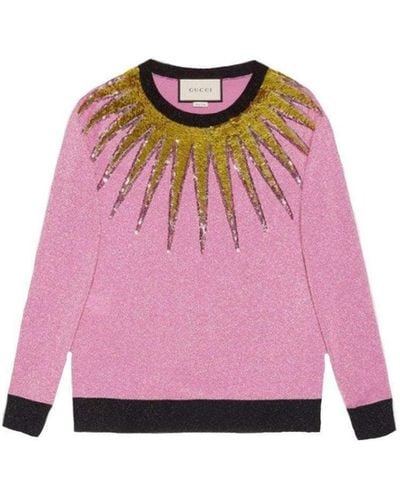Gucci Embroidered Metallic Light Pink Sweater