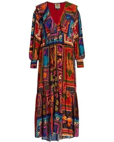 FARM Rio Patchwork Tapestry Ankle Dress - Red