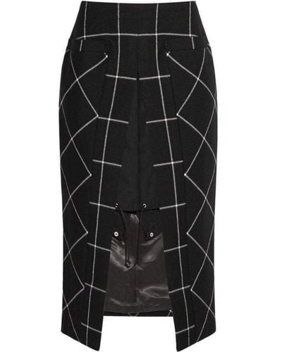 Sacai Cotton Twill-paneled Checked Wool Skirt - Black