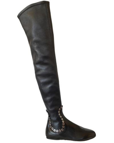 Alaïa Over Knee Studded Flat Boots - Black