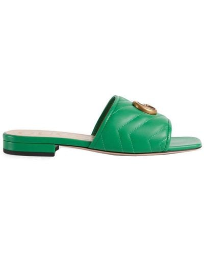 Gucci Double G Leather Sandals - Green