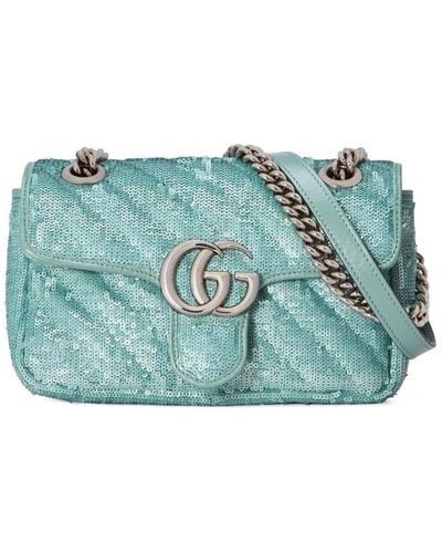 Gucci Green GG Marmont Mini Sequin Shoulder Bag - Blue