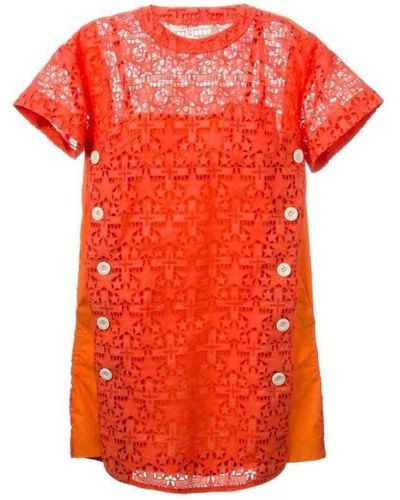 Sacai Lace Trim Sangallo Dress - Orange