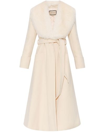 Gucci Cosmogonie Belted Faux Fur-trimmed Wool-blend Coat - Natural