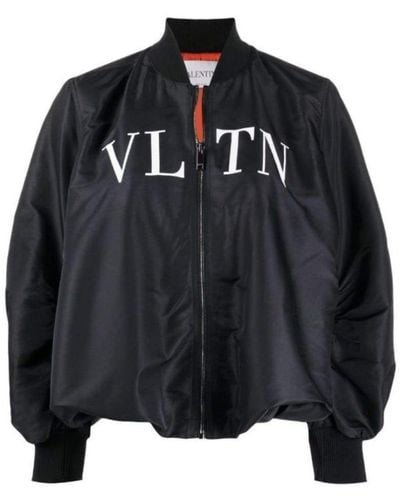 Valentino Ruched Printed Shell Bomber Jacket - Black