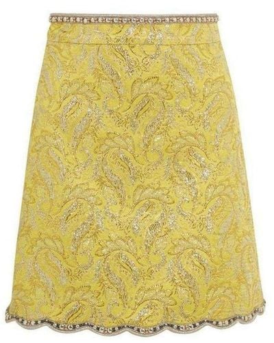 Gucci Brocade Jacquard Mini Skirt It 38 (us 2) - Yellow
