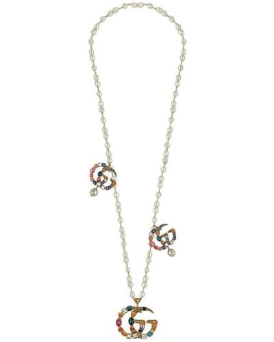 Gucci Gold-plated Metal Double G Crystal Necklace - Metallic