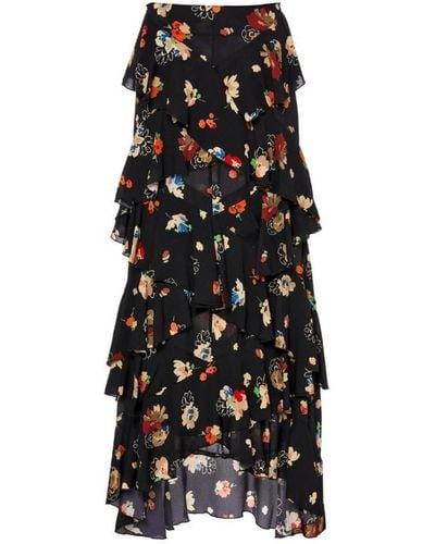 Libertine Nina Simone Floral Ruffle Silk Skirt - Black