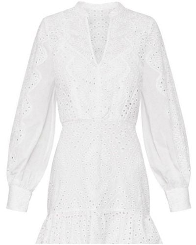 BCBGMAXAZRIA Cotton Eyelet Ruffle Shirt Dress - White