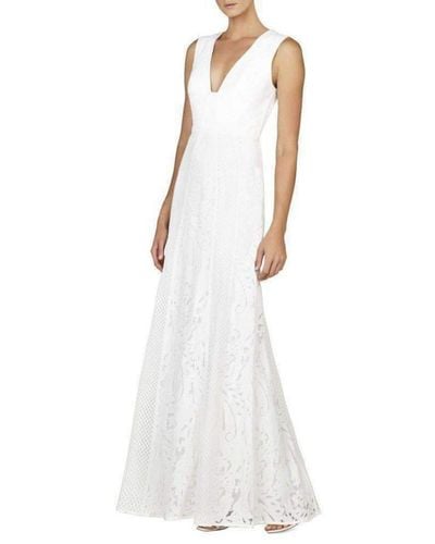 BCBGMAXAZRIA Elisia Sleeveless Lace Blocked Gown Dress - White