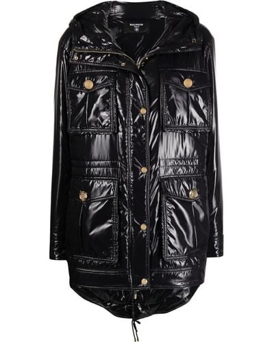 Balmain High-shine Hooded Jacket Fr 40 (us 10) - Black