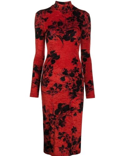 Balenciaga Floral-print Turtleneck Dress Xs - Red