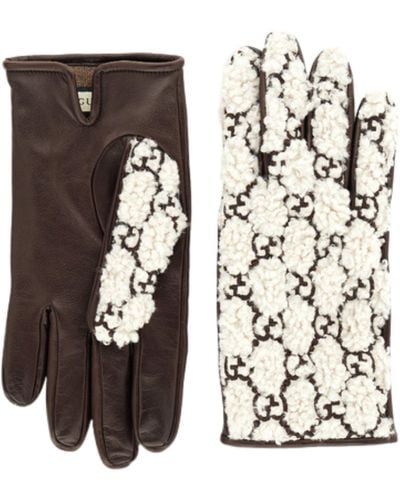 Gucci Brown Leather Embossed Monogram GG Gloves - Black