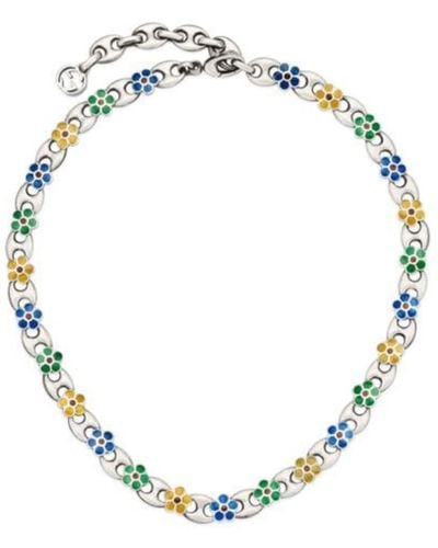 Gucci Blue Enamel Flower Necklace - Metallic