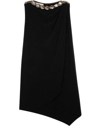 Gucci Crystal Embellished Draped Jersey Shift Dress - Black