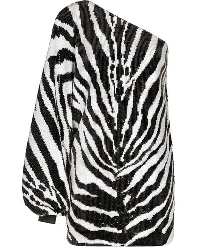 Dolce & Gabbana Zebra Print Sequined One-shoulder Dress - Black