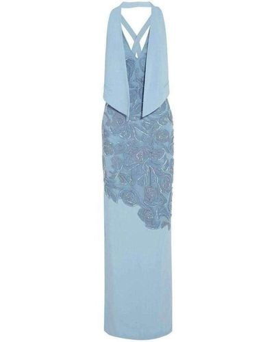 Versace Leather Cutout Lace Embellished Gown Fr 40 (us 10) - Blue