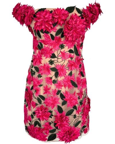 Oscar de la Renta Dahlia Floral-appliqué Mini Dress - Pink