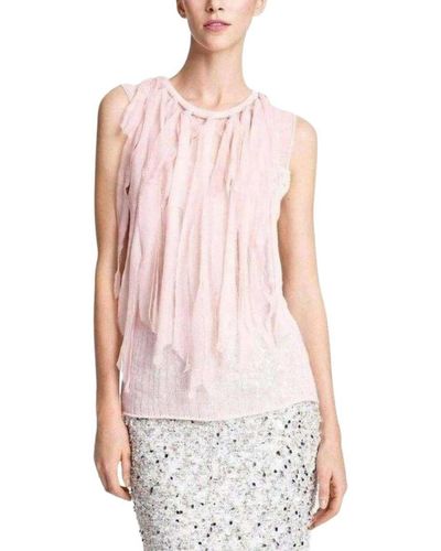 Nina Ricci Mousseline Strip Cashmere Knit Top - Pink
