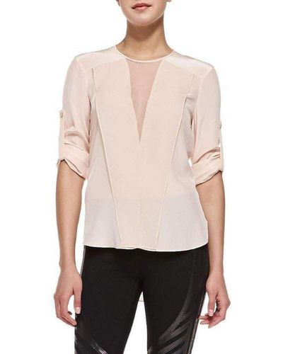 BCBGMAXAZRIA Marrisa Sheer-inset Silk Blouse - Pink