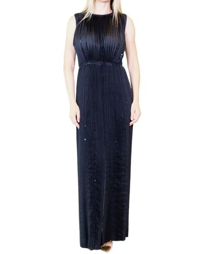 Nina Ricci Black Pleated Sequin Embellished Maxi Silk Gown