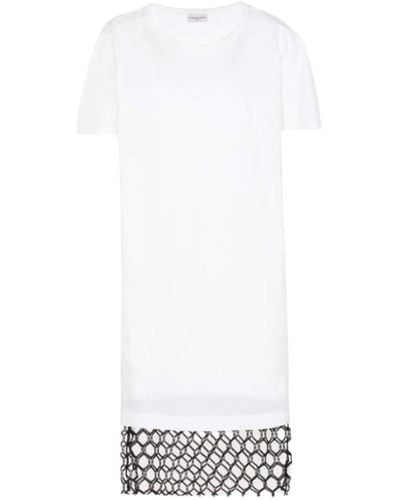 Dries Van Noten Mesh Lace Cotton Shirt Dress - White