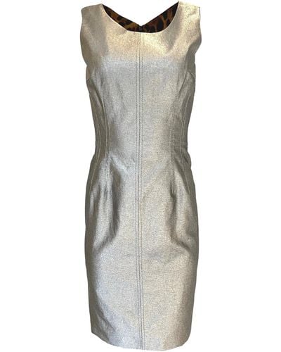 Dolce & Gabbana Silver Silk Midi Dress - Metallic