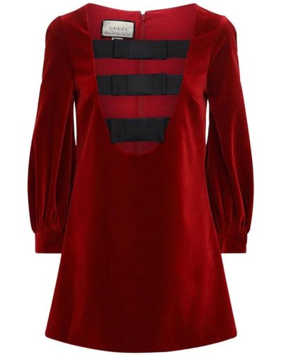 Gucci Stretch Cotton-velvet Mini Dress - Red