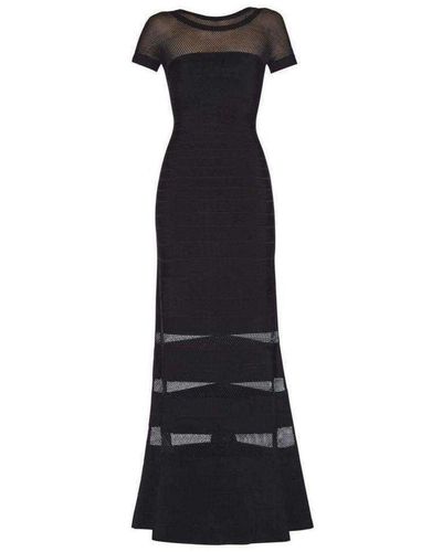 Hervé Léger Gweneth Multi Stitch Crochet Detail Gown - Black