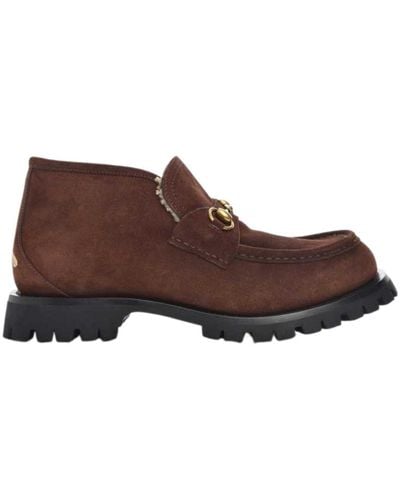 Gucci Shearling Harald Horsebit Ankle Boots - Brown