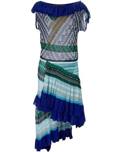 Missoni Roude Ruffled Crochet Knit Dress - Blue