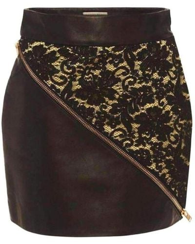 Fausto Puglisi Leather And Lace Mini Skirt - Black