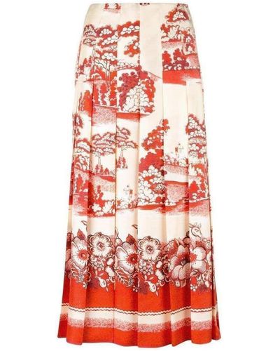 Gucci Porcelain Garden Print Midi Skirt It 40 (us 4) - Red