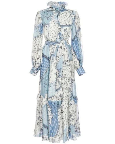 Etro Chio Ruffled Floral-print Silk-chiffon Dress - Blue