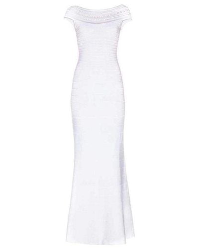 Hervé Léger Sophia Braided Ottoman Crochet Gown - White