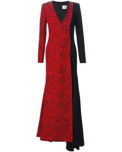 Fausto Puglisi Red Leopard Print Stretch Silk Gown