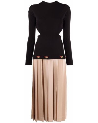 Victoria Beckham Pleated Skirt Midi Dress - Black