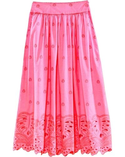 FARM Rio Scalloped Broderie Anglaise Cotton-poplin Maxi Skirt - Pink