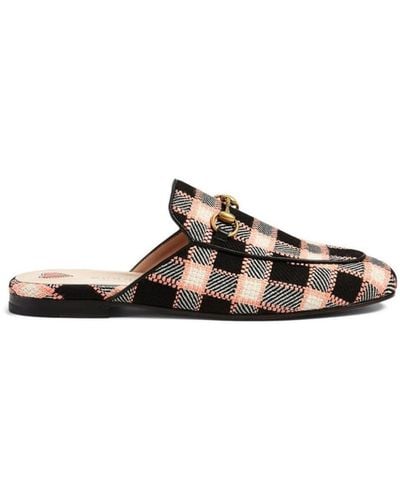 Gucci Princetown Tweed Check Woven Mules - Pink