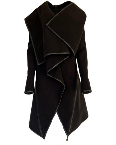 Cult Moda Wrap Black Wool Belted Trench