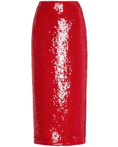 David Koma Red Sequinned Midi Skirt